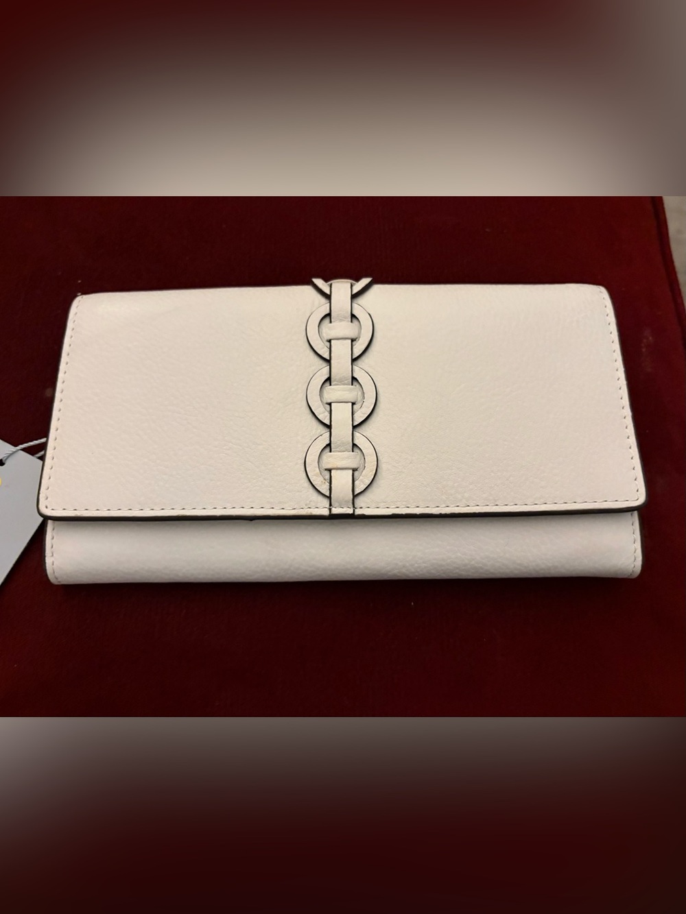 ANTONIO MELANI Cream Leather Chain-Accent Card Holder Wallet